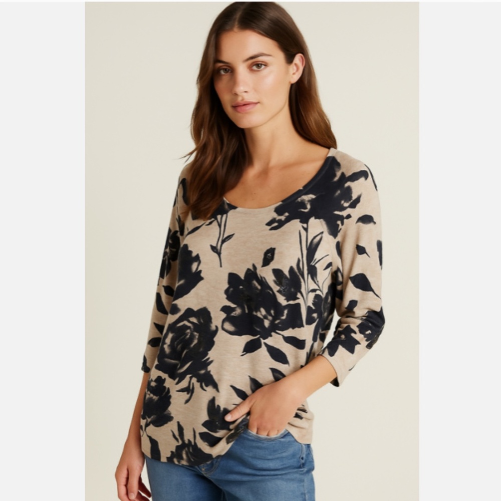 NWT I.N.C International Concepts Floral Knit Blouse w Sequins Blush & Black XLP